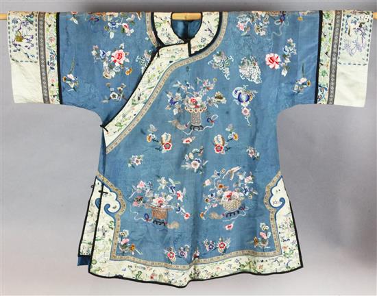 A Chinese embroidered silk robe, late 19th century,